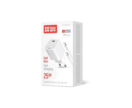 Зарядное устройство ColorWay GaN Mini 25W PD Port PPS USB-C white cable Type-C (CW-CHS052PDC-WT), изображение 6 Зарядное устройство ColorWay GaN Mini 25W PD Port PPS USB-C white cable Type-C (CW-CHS052PDC-WT), изображение 6