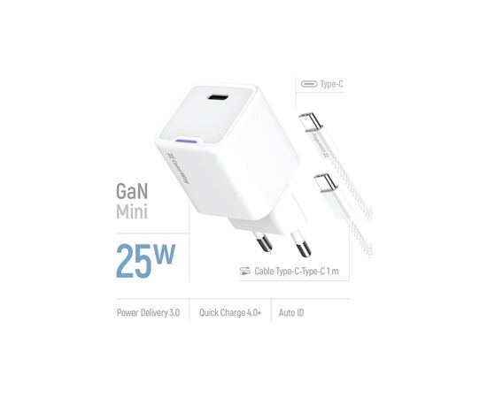 Зарядное устройство ColorWay GaN Mini 25W PD Port PPS USB-C white cable Type-C (CW-CHS052PDC-WT), изображение 7 Зарядное устройство ColorWay GaN Mini 25W PD Port PPS USB-C white cable Type-C (CW-CHS052PDC-WT), изображение 7