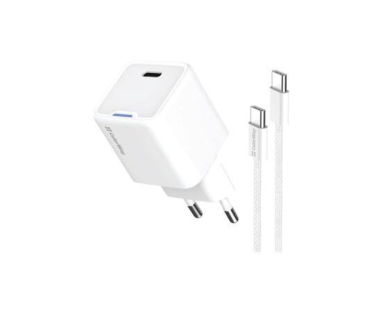 Зарядний пристрій ColorWay GaN Mini 25W PD Port PPS USB-C white cable Type-C (CW-CHS052PDC-WT)