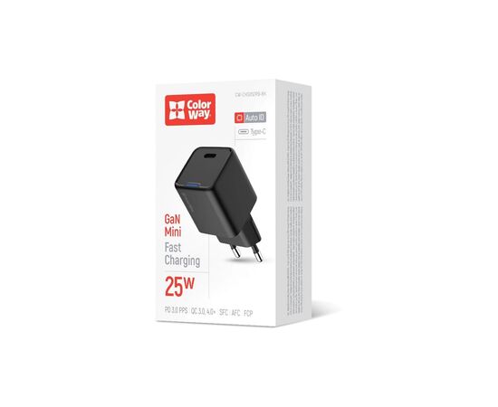 Зарядное устройство ColorWay GaN Mini 25W PD Port PPS USB-C black (CW-CHS052PD-BK), изображение 6 Зарядное устройство ColorWay GaN Mini 25W PD Port PPS USB-C black (CW-CHS052PD-BK), изображение 6