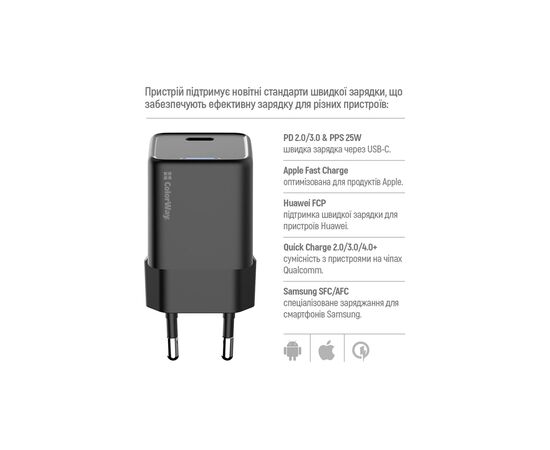 Зарядное устройство ColorWay GaN Mini 25W PD Port PPS USB-C black (CW-CHS052PD-BK), изображение 9 Зарядное устройство ColorWay GaN Mini 25W PD Port PPS USB-C black (CW-CHS052PD-BK), изображение 9