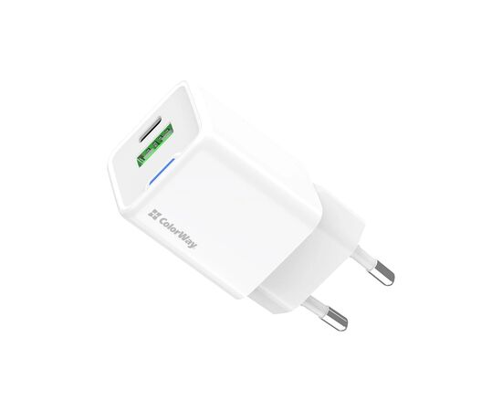 Зарядний пристрій ColorWay GaN Mini 30W PD Port PPS USB (Type-C PD + USB QC4.0) white (CW-CHS053PD-WT)