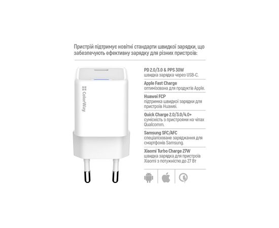 Зарядное устройство ColorWay GaN Mini 30W PD Port PPS USB-C white (CW-CHS054PD-WT), изображение 9 Зарядное устройство ColorWay GaN Mini 30W PD Port PPS USB-C white (CW-CHS054PD-WT), изображение 9