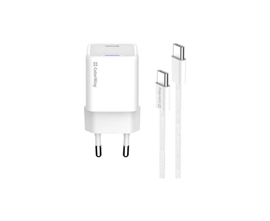 Зарядное устройство ColorWay GaN Mini 30W PD Port PPS USB-C white + cable Type-C (CW-CHS054PDC-WT), изображение 4 Зарядное устройство ColorWay GaN Mini 30W PD Port PPS USB-C white + cable Type-C (CW-CHS054PDC-WT), изображение 4