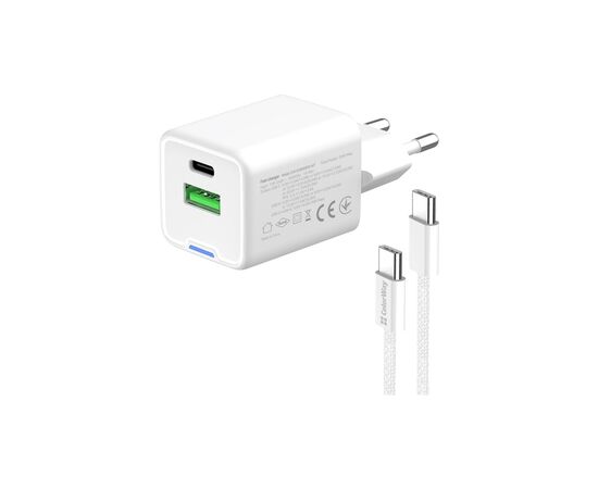 Зарядное устройство ColorWay GaN Mini 35W PD Port PPS USB (Type-C PD + USB QC4.0) cable Type-C (CW-CHS055PDC-WT), изображение 5 Зарядное устройство ColorWay GaN Mini 35W PD Port PPS USB (Type-C PD + USB QC4.0) cable Type-C (CW-CHS055PDC-WT), изображение 5
