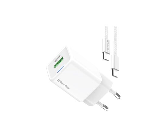 Зарядний пристрій ColorWay GaN Mini 35W PD Port PPS USB (Type-C PD + USB QC4.0) cable Type-C (CW-CHS055PDC-WT)