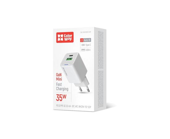 Зарядное устройство ColorWay GaN Mini 35W PD Port PPS USB (Type-C PD + USB QC4.0) white (CW-CHS055PD-WT), изображение 6 Зарядное устройство ColorWay GaN Mini 35W PD Port PPS USB (Type-C PD + USB QC4.0) white (CW-CHS055PD-WT), изображение 6