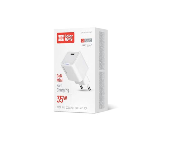 Зарядное устройство ColorWay GaN Mini 35W PD Port PPS USB-C white (CW-CHS056PD-WT), изображение 6 Зарядное устройство ColorWay GaN Mini 35W PD Port PPS USB-C white (CW-CHS056PD-WT), изображение 6