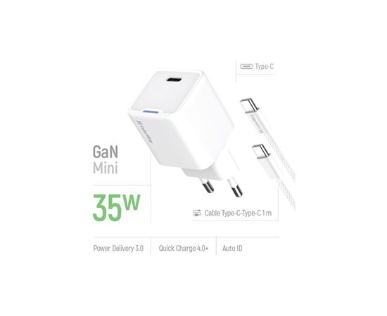 Зарядное устройство ColorWay GaN Mini 35W PD Port PPS USB-C white cable Type-C (CW-CHS056PDC-WT), изображение 7 Зарядное устройство ColorWay GaN Mini 35W PD Port PPS USB-C white cable Type-C (CW-CHS056PDC-WT), изображение 7