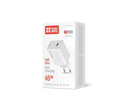 Зарядное устройство ColorWay GaN Mini 45W PD Port PPS USB-C white (CW-CHS057PD-WT), изображение 6 Зарядное устройство ColorWay GaN Mini 45W PD Port PPS USB-C white (CW-CHS057PD-WT), изображение 6