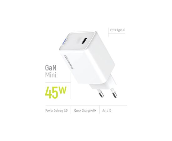Зарядное устройство ColorWay GaN Mini 45W PD Port PPS USB-C white (CW-CHS057PD-WT), изображение 7 Зарядное устройство ColorWay GaN Mini 45W PD Port PPS USB-C white (CW-CHS057PD-WT), изображение 7