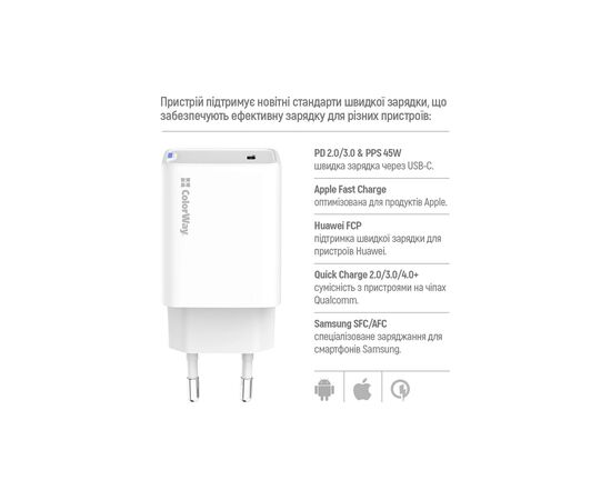 Зарядное устройство ColorWay GaN Mini 45W PD Port PPS USB-C white (CW-CHS057PD-WT), изображение 9 Зарядное устройство ColorWay GaN Mini 45W PD Port PPS USB-C white (CW-CHS057PD-WT), изображение 9