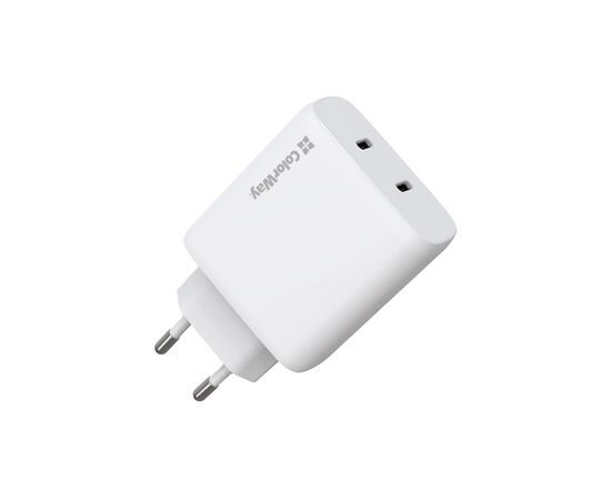 Зарядное устройство ColorWay GaN Mini 50W PD Port PPS USB (Type-C PD 30W + Type-C PD 20W) white (CW-CHS050PD-WT), изображение 5 Зарядное устройство ColorWay GaN Mini 50W PD Port PPS USB (Type-C PD 30W + Type-C PD 20W) white (CW-CHS050PD-WT), изображение 5