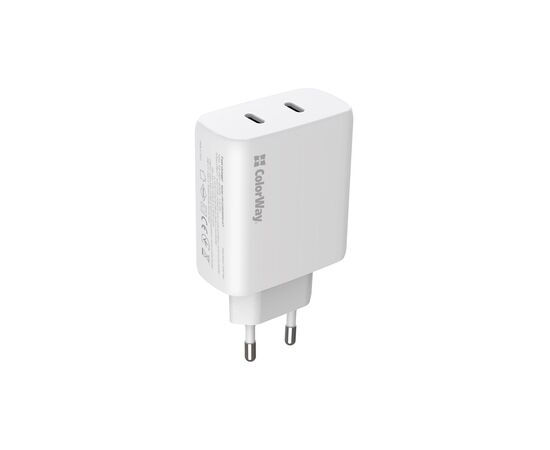 Зарядний пристрій ColorWay GaN Mini 50W PD Port PPS USB (Type-C PD 30W + Type-C PD 20W) white (CW-CHS050PD-WT)