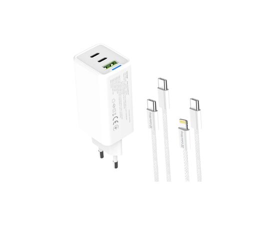 Зарядное устройство ColorWay GaN Mini 65W PD Port PPS USB (USB-2C1A) cable Type-C&Lightning (CW-CHS058PDCL-WT), изображение 3 Зарядное устройство ColorWay GaN Mini 65W PD Port PPS USB (USB-2C1A) cable Type-C&Lightning (CW-CHS058PDCL-WT), изображение 3