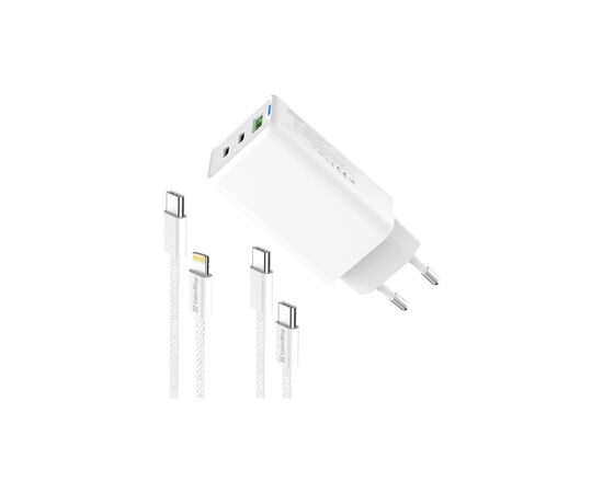 Зарядное устройство ColorWay GaN Mini 65W PD Port PPS USB (USB-2C1A) cable Type-C&Lightning (CW-CHS058PDCL-WT), изображение 5 Зарядное устройство ColorWay GaN Mini 65W PD Port PPS USB (USB-2C1A) cable Type-C&Lightning (CW-CHS058PDCL-WT), изображение 5