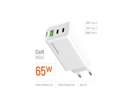 Зарядное устройство ColorWay GaN Mini 65W PD Port PPS USB (USB-2C1A) white (CW-CHS058PD-WT), изображение 7 Зарядное устройство ColorWay GaN Mini 65W PD Port PPS USB (USB-2C1A) white (CW-CHS058PD-WT), изображение 7
