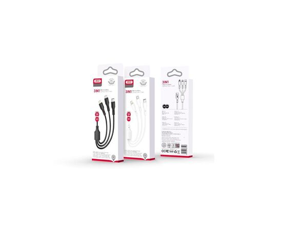 Дата кабель USB 2.0 AM to Lightning + Micro 5P + Type-C 1.0m 2.4A XO (CB-23U3), изображение 2 Дата кабель USB 2.0 AM to Lightning + Micro 5P + Type-C 1.0m 2.4A XO (CB-23U3), изображение 2