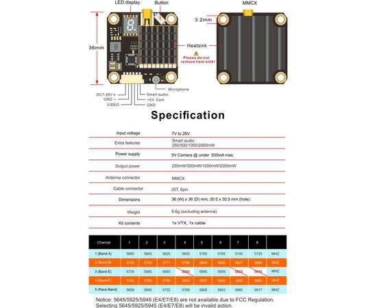 Видеопередатчик (VTX) AKK FX2-Dominator 2W 5.8GHz 48CH L,X Band (TX2000LX), изображение 6 Видеопередатчик (VTX) AKK FX2-Dominator 2W 5.8GHz 48CH L,X Band (TX2000LX), изображение 6