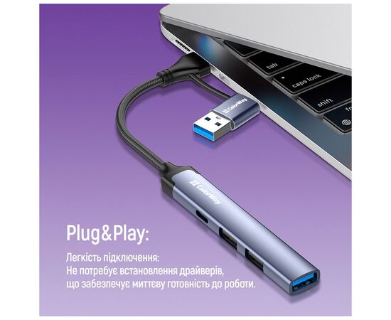 Концентратор ColorWay USB-A/USB-C 4-in-1 USB2.0х2/USB3.0/USB-C2.0 (CW-HUB06), зображення 10 Концентратор ColorWay USB-A/USB-C 4-in-1 USB2.0х2/USB3.0/USB-C2.0 (CW-HUB06), зображення 10