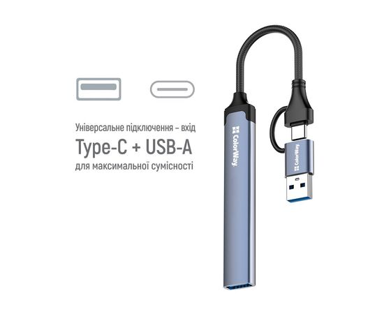 Концентратор ColorWay USB-A/USB-C 4-in-1 USB2.0х2/USB3.0/USB-C2.0 (CW-HUB06), зображення 7 Концентратор ColorWay USB-A/USB-C 4-in-1 USB2.0х2/USB3.0/USB-C2.0 (CW-HUB06), зображення 7