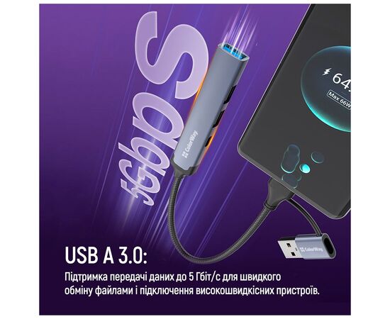 Концентратор ColorWay USB-A/USB-C 4-in-1 USB2.0х2/USB3.0/USB-C2.0 (CW-HUB06), зображення 8 Концентратор ColorWay USB-A/USB-C 4-in-1 USB2.0х2/USB3.0/USB-C2.0 (CW-HUB06), зображення 8