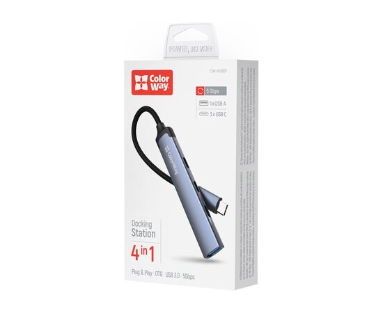 Концентратор ColorWay USB-C 4-in-1 USB-C2.0х3/USB3.0 (CW-HUB07), изображение 6 Концентратор ColorWay USB-C 4-in-1 USB-C2.0х3/USB3.0 (CW-HUB07), изображение 6