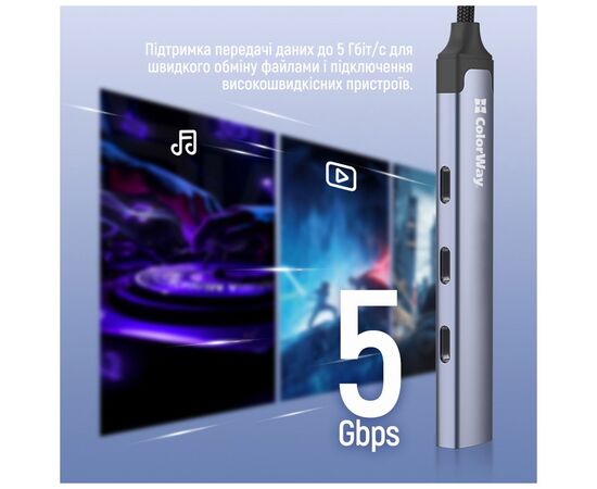 Концентратор ColorWay USB-C 4-in-1 USB-C2.0х3/USB3.0 (CW-HUB07), изображение 8 Концентратор ColorWay USB-C 4-in-1 USB-C2.0х3/USB3.0 (CW-HUB07), изображение 8
