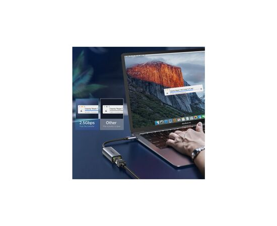 Адаптер USB-C to Ethernet RJ45 2.5Gbps 0,1m USB3.1 Choetech (HUB-R02-GY-V1), изображение 6 Адаптер USB-C to Ethernet RJ45 2.5Gbps 0,1m USB3.1 Choetech (HUB-R02-GY-V1), изображение 6