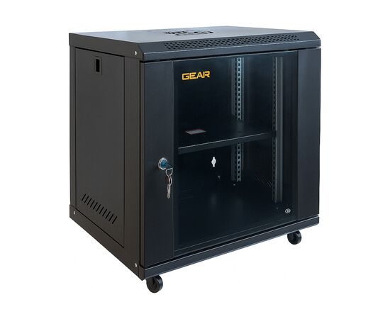 Шкаф настенный GEAR 12U 19" 600x450x650 мм, + полка 19", black (GWMSN-12U-600-450)