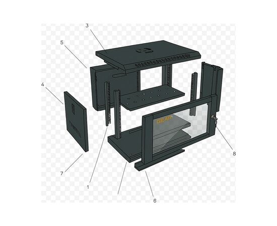 Шкаф настенный GEAR 4U 19" 600x450x280 мм, + полка 19", black (GWMSN-4U-600-450), изображение 4 Шкаф настенный GEAR 4U 19" 600x450x280 мм, + полка 19", black (GWMSN-4U-600-450), изображение 4