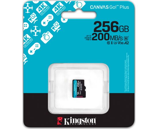 Карта памяти Kingston 256GB microSDXC сlass 10 UHS-I U3 V30 A2 Canvas Go Plus G4 (SDCG4/256GBSP), изображение 3 Карта памяти Kingston 256GB microSDXC сlass 10 UHS-I U3 V30 A2 Canvas Go Plus G4 (SDCG4/256GBSP), изображение 3