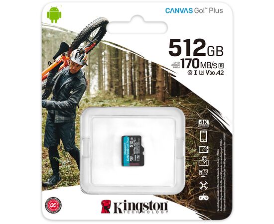 Карта памяти Kingston 512GB microSDXC сlass 10 UHS-I U3 V30 A2 Canvas Go Plus G4 (SDCG4/512GBSP), изображение 3 Карта памяти Kingston 512GB microSDXC сlass 10 UHS-I U3 V30 A2 Canvas Go Plus G4 (SDCG4/512GBSP), изображение 3