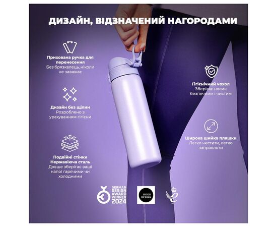 Пляшка для води ION8 OneTouch Vacuum Insulated 500 мл Light Purple (I8TS500PERI), зображення 8