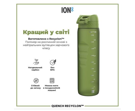 Бутылка для воды ION8 OneTouch 1000 мл BPA Free Khaki Green (I8RF1000KGRE), изображение 6 Бутылка для воды ION8 OneTouch 1000 мл BPA Free Khaki Green (I8RF1000KGRE), изображение 6