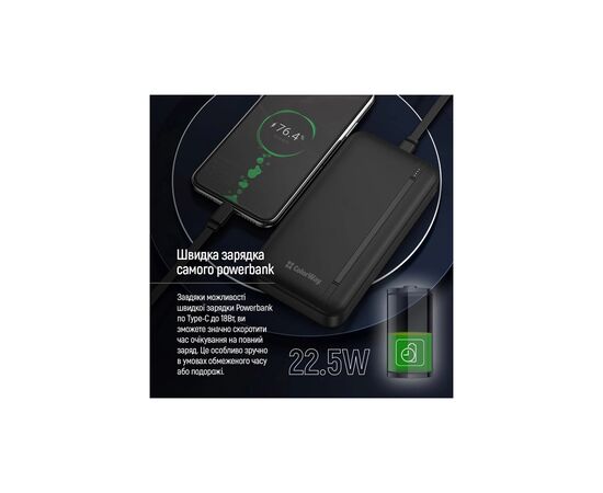Батарея универсальная ColorWay 20 000 mAh Portable Charger (USB/QC3.0 + USB-C/PD/22.5W) Black (CW-PB200LPB4BK-PD), изображение 12 Батарея универсальная ColorWay 20 000 mAh Portable Charger (USB/QC3.0 + USB-C/PD/22.5W) Black (CW-PB200LPB4BK-PD), изображение 12