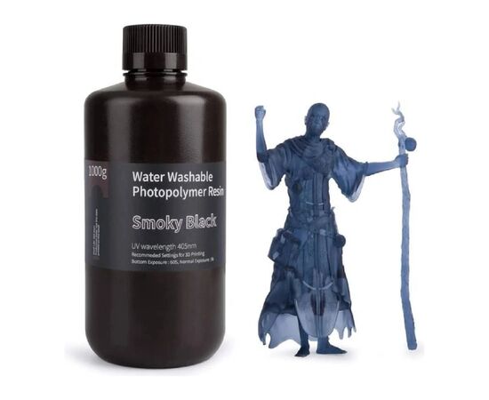 Фотополимерная смола ELEGOO Resin, Water Washable, 1кг, black smoky (50.103.0026)