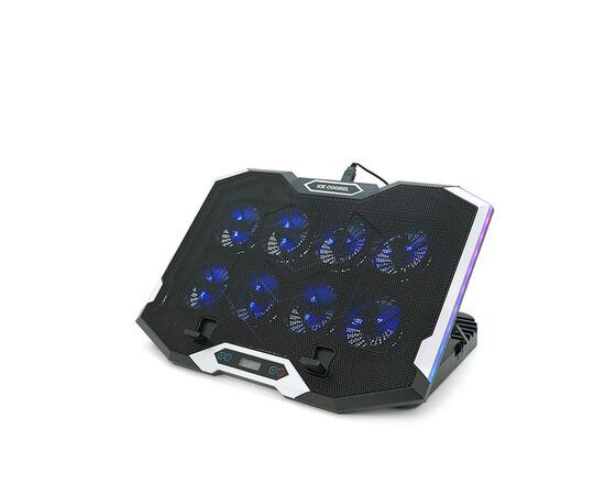Подставка для ноутбука IceCoorel 10-17", 8*70mm, 2*USB, + LCD, 410x297x40mm, RGB (K10), изображение 3 Подставка для ноутбука IceCoorel 10-17", 8*70mm, 2*USB, + LCD, 410x297x40mm, RGB (K10), изображение 3