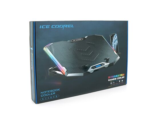Подставка для ноутбука IceCoorel 10-17", 8*70mm, 2*USB, + LCD, 410x297x40mm, RGB (K10), изображение 6 Подставка для ноутбука IceCoorel 10-17", 8*70mm, 2*USB, + LCD, 410x297x40mm, RGB (K10), изображение 6