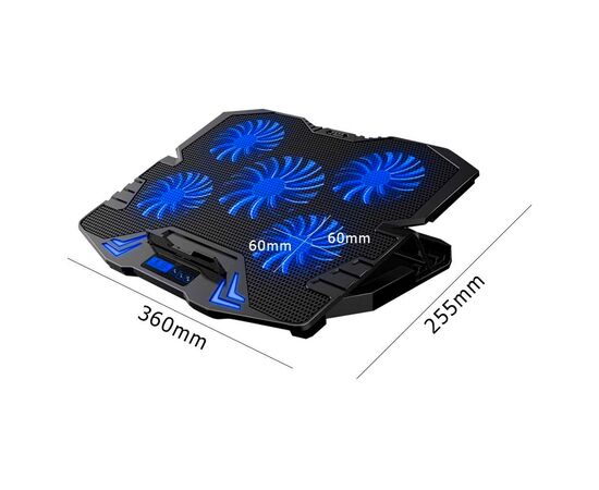 Підставка до ноутбука IceCoorel 10-15", 1*125mm 1400 RPM + 4*70mm 2500 RPM, 2*USB, 365x297x30mm, Blue (K5Bl), зображення 4 Підставка до ноутбука IceCoorel 10-15", 1*125mm 1400 RPM + 4*70mm 2500 RPM, 2*USB, 365x297x30mm, Blue (K5Bl), зображення 4