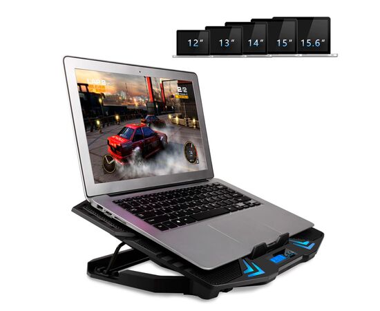 Підставка до ноутбука IceCoorel 10-15", 1*125mm 1400 RPM + 4*70mm 2500 RPM, 2*USB, 365x297x30mm, Blue (K5Bl), зображення 6 Підставка до ноутбука IceCoorel 10-15", 1*125mm 1400 RPM + 4*70mm 2500 RPM, 2*USB, 365x297x30mm, Blue (K5Bl), зображення 6