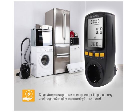Ваттметр ColorWay цифровий 16A/3680W, black (CW-VM16-02D), изображение 10 Ваттметр ColorWay цифровий 16A/3680W, black (CW-VM16-02D), изображение 10