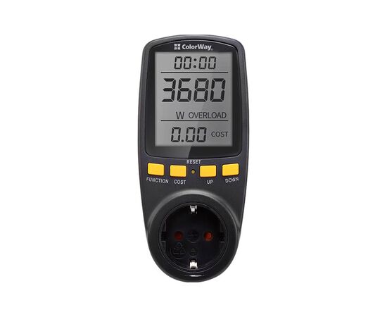 Ваттметр ColorWay цифровий 16A/3680W, black (CW-VM16-02D)