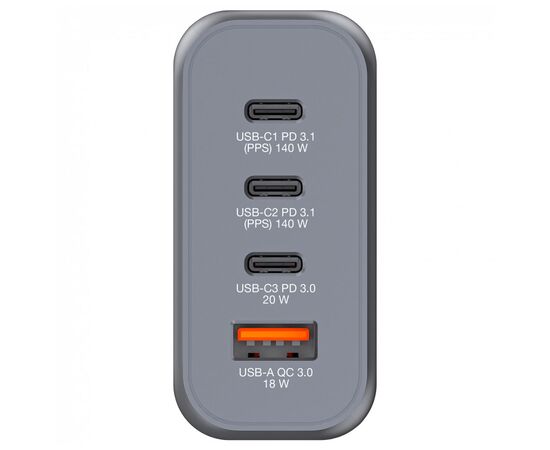 Зарядний пристрій Verbatim GaN 140 W 4 ports (2xUSB-C-140 W,USB-C 20 W /USB-A -3.0) (32203), зображення 5 Зарядний пристрій Verbatim GaN 140 W 4 ports (2xUSB-C-140 W,USB-C 20 W /USB-A -3.0) (32203), зображення 5
