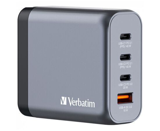 Зарядное устройство Verbatim GaN 140 W 4 ports (2xUSB-C-140 W,USB-C 20 W /USB-A -3.0) (32203)
