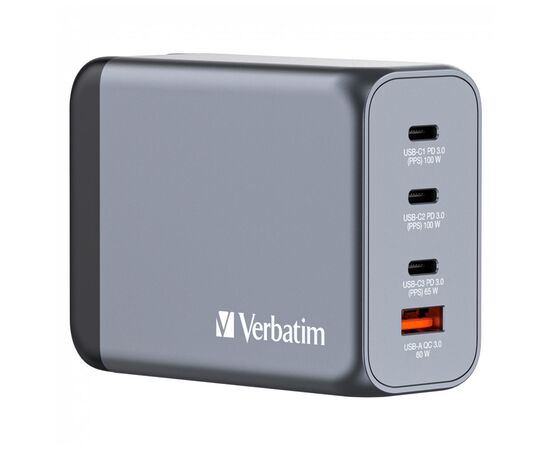 Зарядний пристрій Verbatim GaN 200 W 4 ports (2xUSB-C-100 W,USB-C-65 W /USB-A -3.0) (32204)