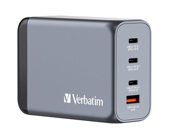 Зарядное устройство Verbatim GaN 240 W 4 ports (USB-C-140 W,USB-C-100 W,USB-C-65 W /USB-A -3.0) (32205)