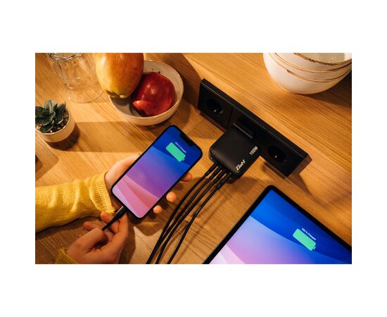 Зарядний пристрій Verbatim MiniGaN 165 W 4 ports (3xUSB-C/1xUSB-A) (32216), зображення 6 Зарядний пристрій Verbatim MiniGaN 165 W 4 ports (3xUSB-C/1xUSB-A) (32216), зображення 6
