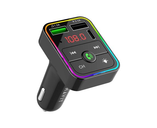 FM модулятор Havit HV-FM812BT 2USB+USB-C RGB Black (HV-FM812BT)
