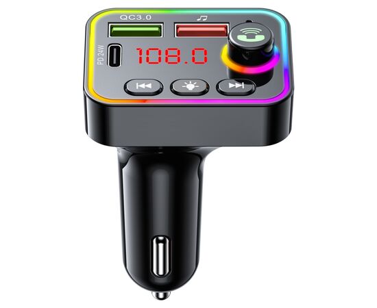 FM модулятор Havit HV-FM819BT USB-A+USB-C PD24W RGB Black (HV-FM819BT), изображение 4 FM модулятор Havit HV-FM819BT USB-A+USB-C PD24W RGB Black (HV-FM819BT), изображение 4